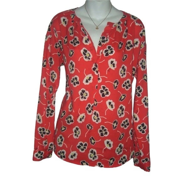 Juicy Couture Blouse Floral Mod Print Persimmon Logos Shirt Top Cottagecore Boho - Picture 1 of 11